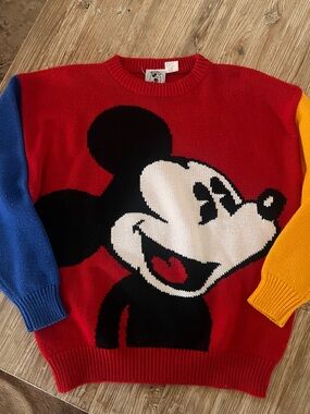 Vintage 90’s Mickey Mouse Colorblock Crewneck Sweater - Red/Blue/Yellow